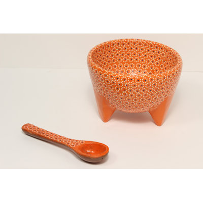 6oz Plomo Ceramic Salsa Bowl W/ Spoon