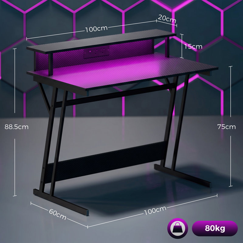 Steel Computer Desk with Built-In Electrical Outlet