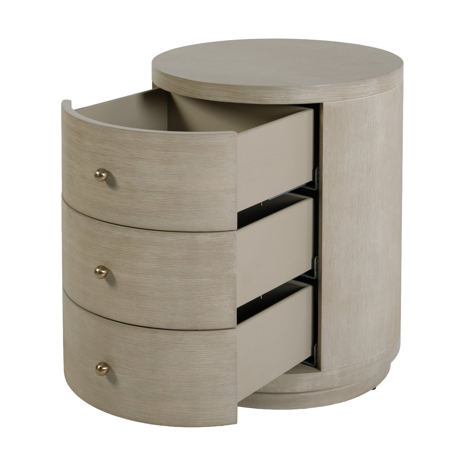 Celine 22 in. W Round Wood 3 Drawer End Table, Smooth White, Antique Taupe