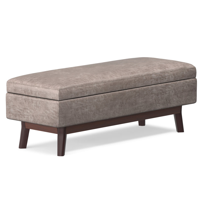 Owen 48"W Upholstered Storage Ottoman with Lift Top and Solid Wood Legs, Distressed Grey Taupe