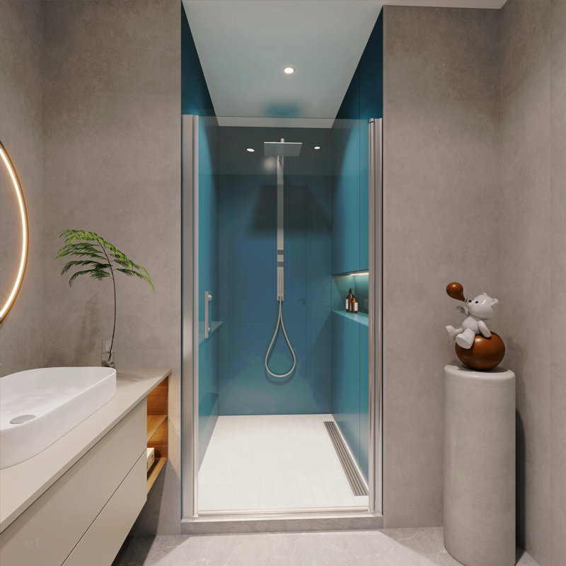 1 3/8" Adjustment,Universal Pivot Shower Door, Open Outside, With 1/4" Tempered Glass Finish 3272, Chrome