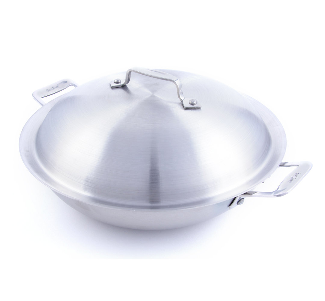 Cucina 3.5 Quarts Stainless Steel Paella Pan with Lid Bon Chef