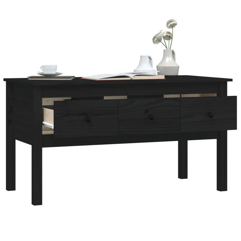 Kishea Solid Wood Coffee Table with Storage, Black