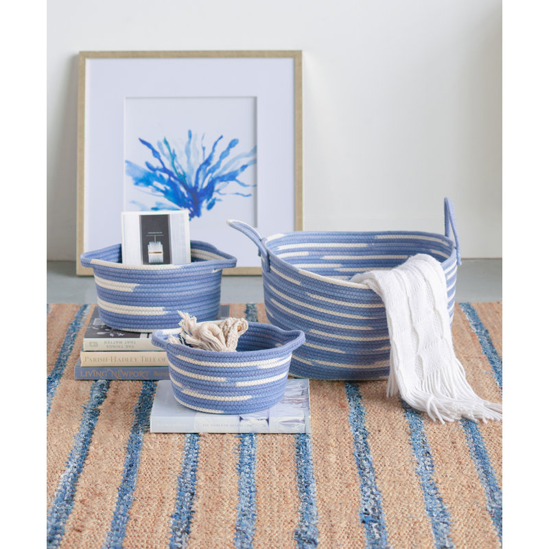 Panier décoratif en tissu S / 3 Longshore Tides L: 9,5 x 9,5 x 5,0 po M: 8,5 x 8,5 x 4,5 po