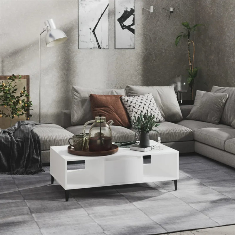 Awat Four Leg Coffee Table with Storage, White