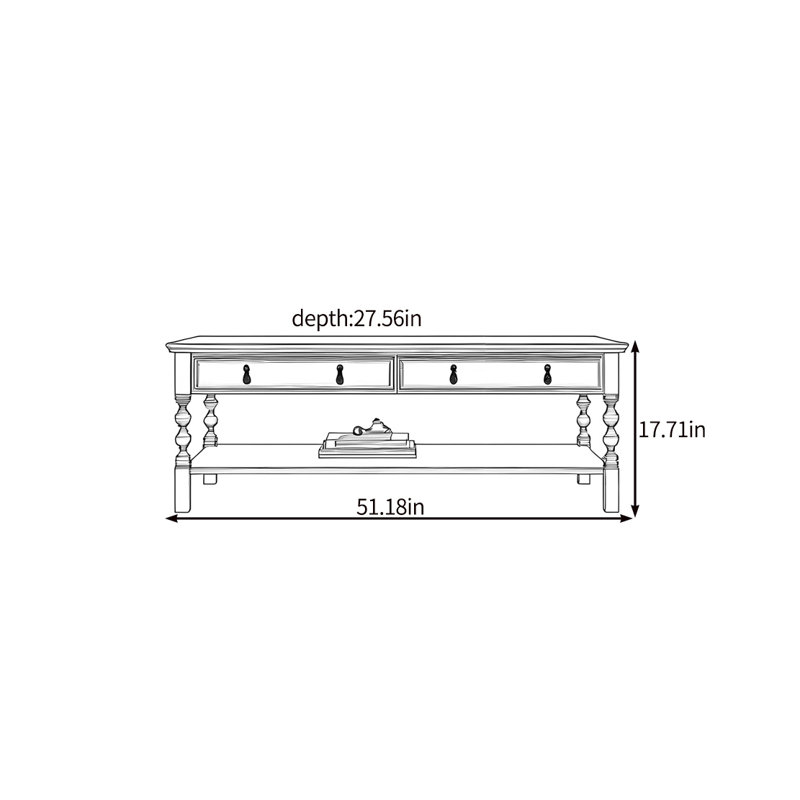 Une table basse rétro et élégante, H 17,71 po x L 51,18 po x l 27,56 po, Noir