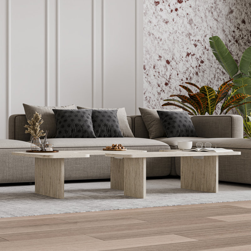 Toro 2 Pieces of Coffee Table, Travertein