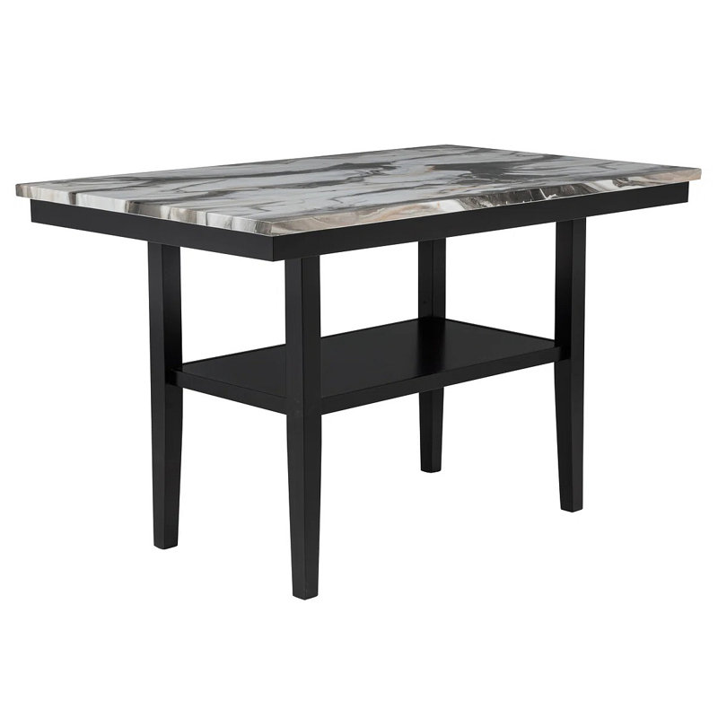 Table de salle à manger de comptoir de 60 po avec tablette inférieure de rangement, table supérieure en bois de marbre pour la salle à manger de cuisine