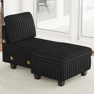 Korian Wide Plush Corduroy Chaise Module of Modular Sofa, Part H Left Chaise & Part I Right Chaise by Mercer41