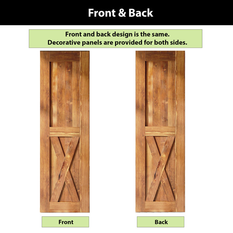 96-inch Brown Pine X-Panel Barn Door with Black Hardware