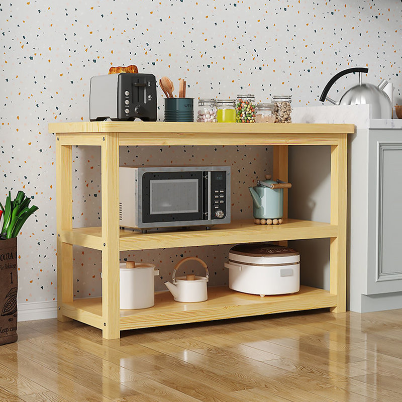 Solid Wood Kitchen Island Table with Open Storage Shelf