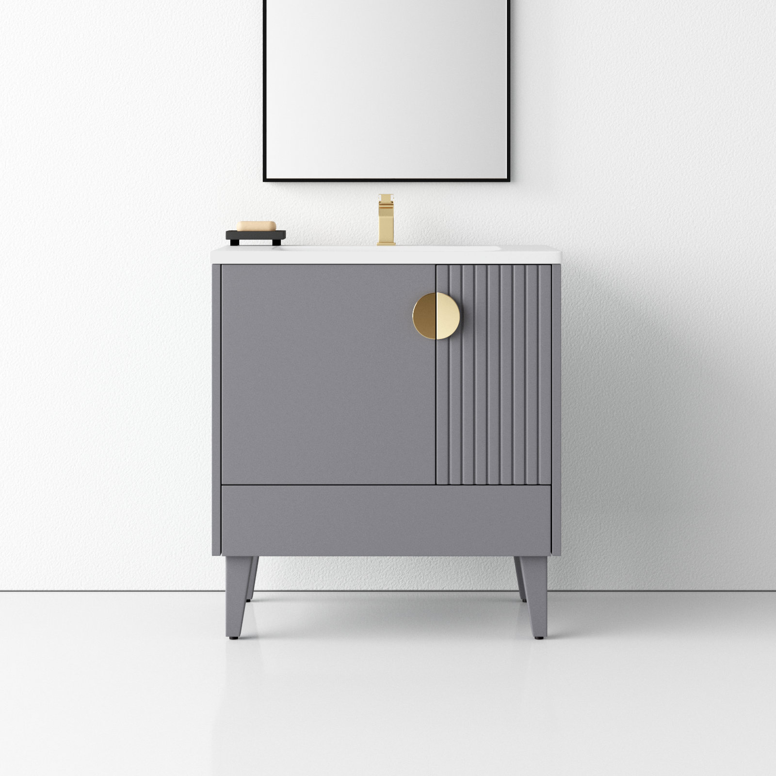 Saimah 30'' Single Bathroom Vanity, Satin Brass, Rock Gray