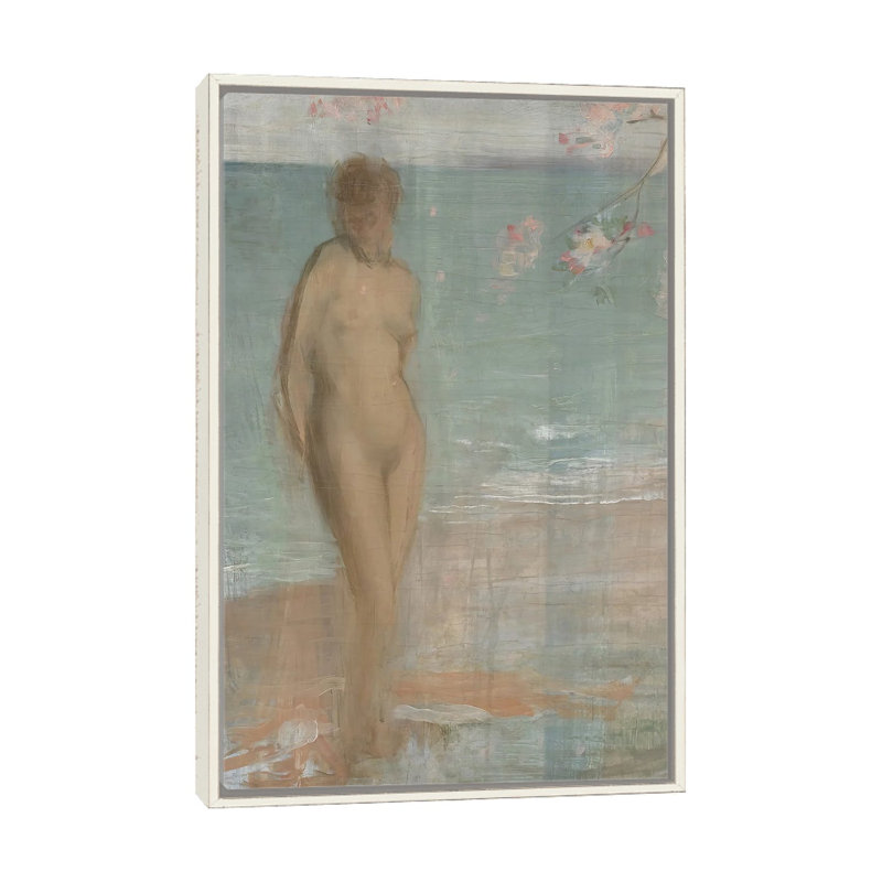 «Venus Rising From The Sea», reproduction d'art sur toile encadrée, 40 po x 26 po, Toile avec cadre, Blanc patiné