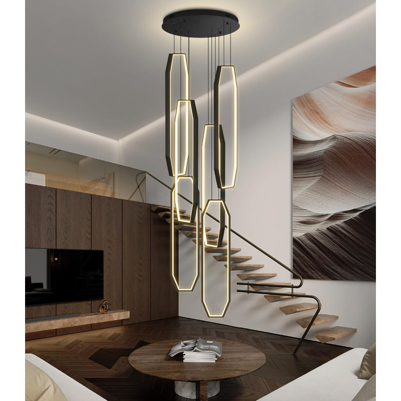 6-rings Modern Dimmable Led Chandelier, Matte Black, 118" H x 19.7" W x 19.7" D