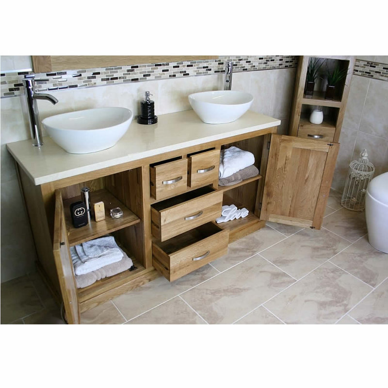Degraw 1430mm Double Bathroom Vanity with Vessel Ceramic Basin, Cream