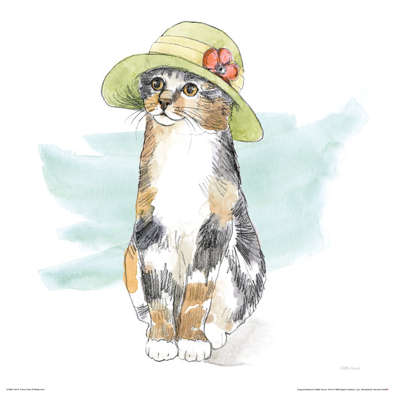 Fancy Cats III Watercolour - Wrapped Canvas Painting, 51cm H x 51cm W