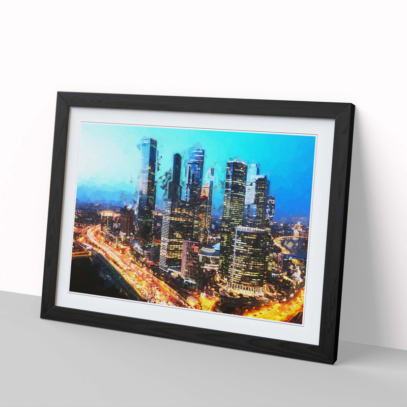 Moscow Russia Skyline in Abstract - Picture Frame Graphic Art Print, Black Framed, 36cm H x 48cm W x 2cm D