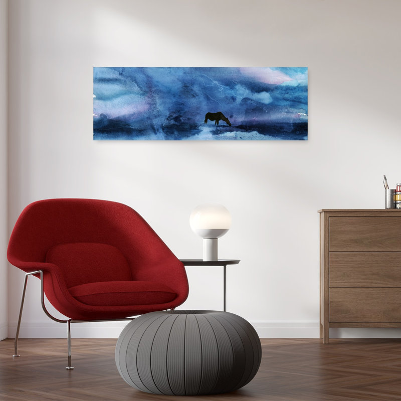 «Blue Horse Twilight Dreamy Ethereal Peaceful Horse Landscape», art mural, H 36 po x l 12 po