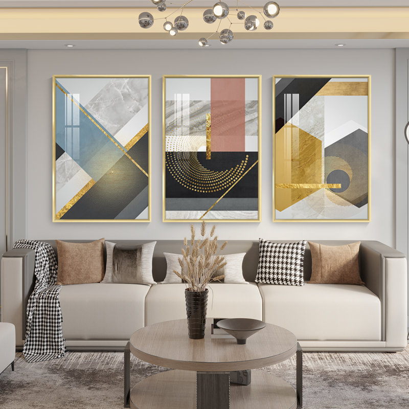 "Luxurious Aluminium", ensemble de 3 impressions encadrées sur toile, H 48,3 po x l 24,3 po x P 1,65 po, Or