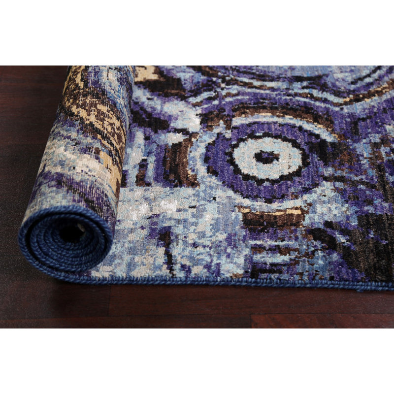 Tapis oriental contemporain abstrait à motif végétal noué à la main 4 x 6