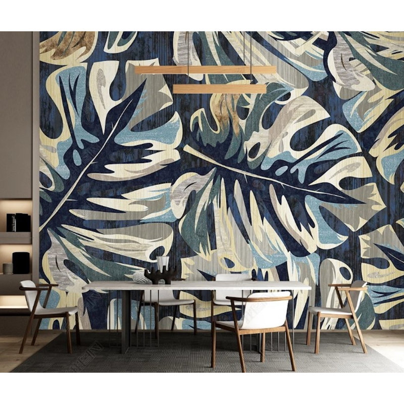 Papier peint amovible avec aquarelle, feuilles exotiques et murales modernes, L 114 po x l 204 po