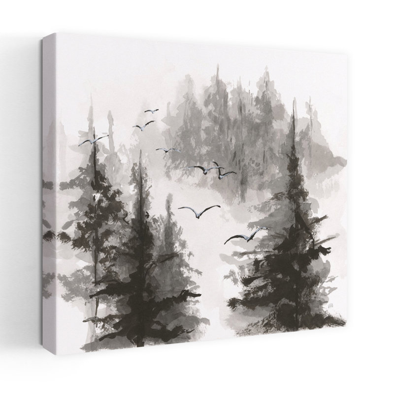 Art contemporain en vol libre II avec oiseaux, H 32 po x l 32 po