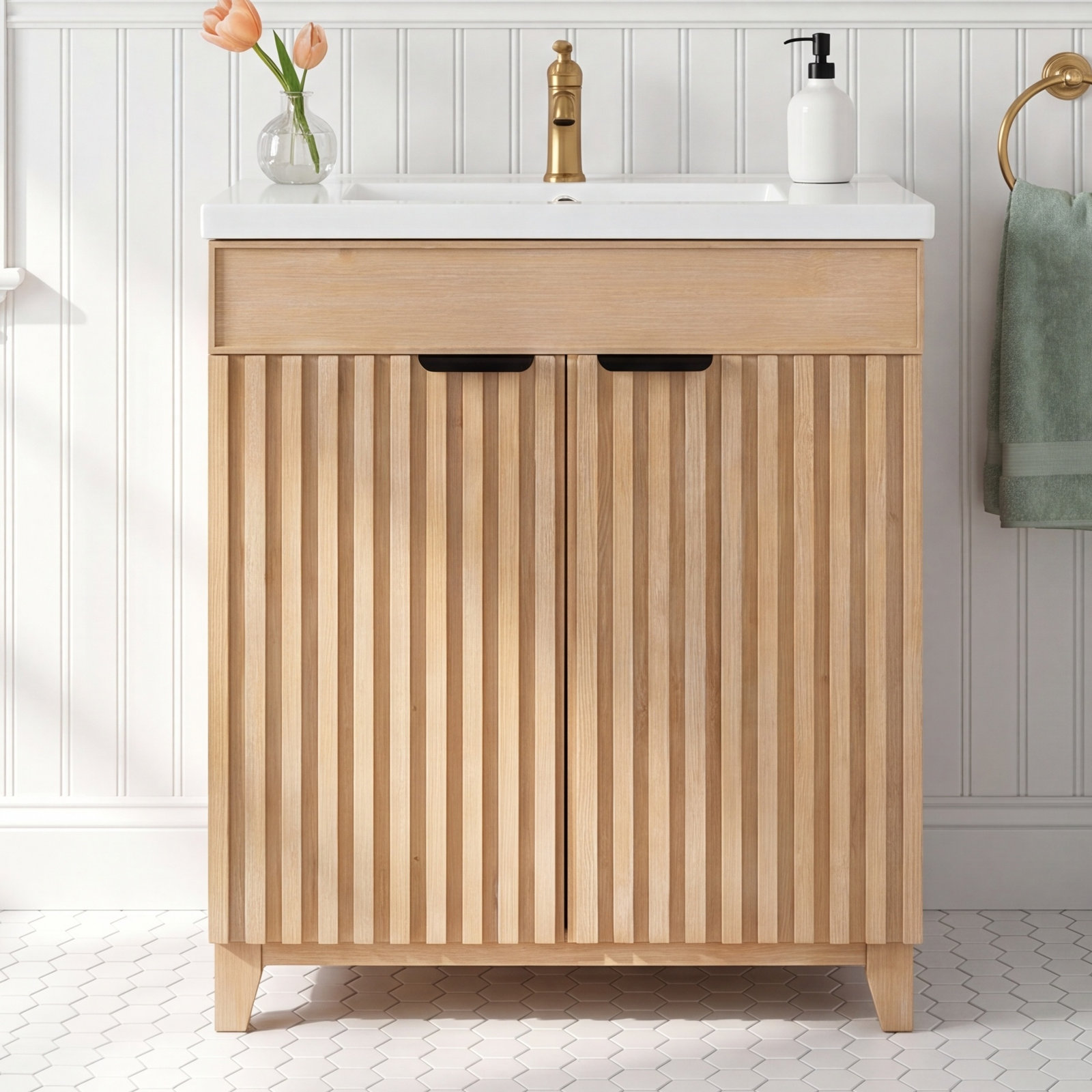 Dansfield 29.9'' Single Bathroom Vanity, Fir Wood Brown, Matte Black