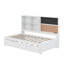 Lit de jour simple avec tablettes de rangement, tableau noir, tableau de liège, ports USB et lit gigogne