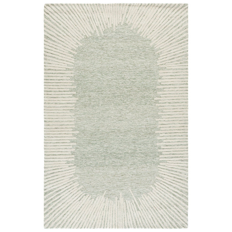Marjetka Tufted Wool/Cotton Performance Abstract Rug in Sage/Ivory, Rectangle 5' x 8'