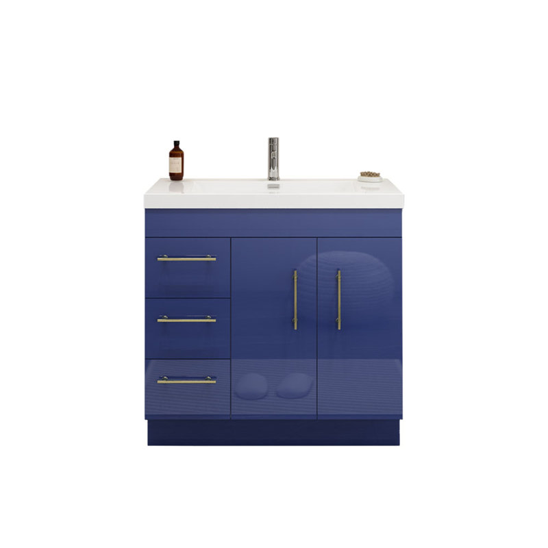 Ensemble de meuble-lavabo simple 36 po Carliss, Bleu nuit brillant, Argent