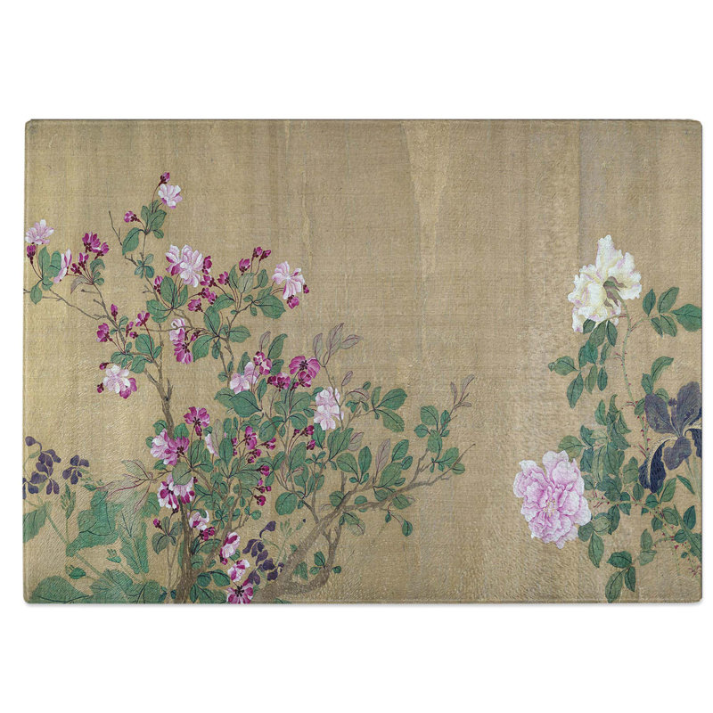 Tempered Glass One Hundred Flowers Vol.6 by Yun Shouping Chopping Board, 28.5 cm W x 20 cm L