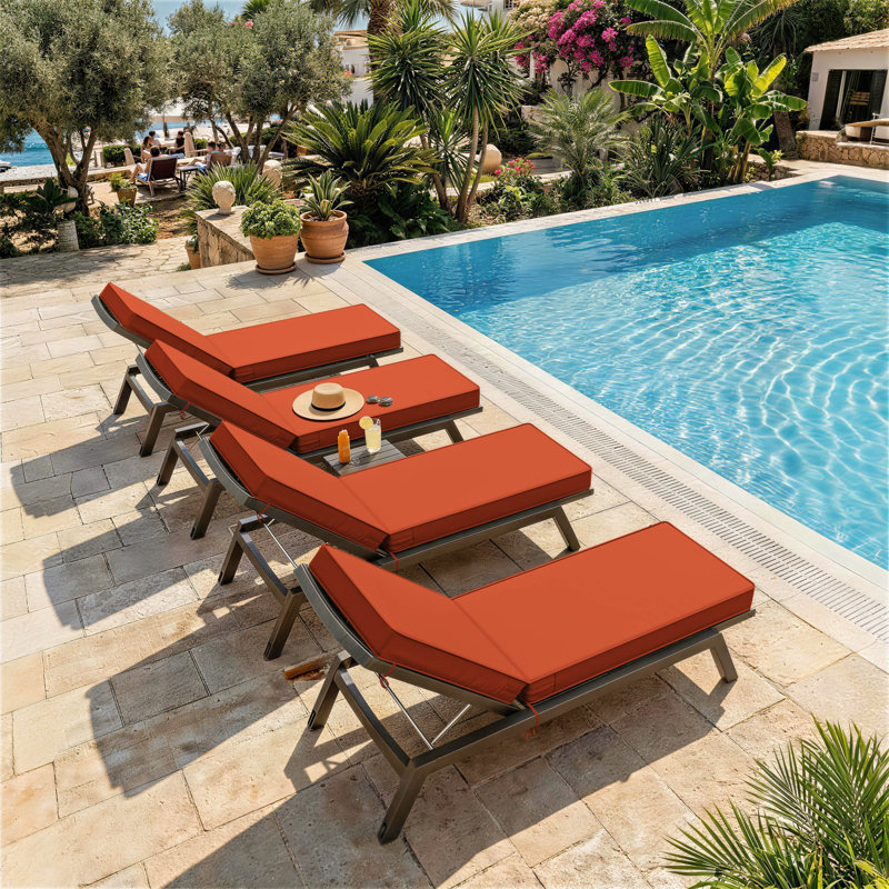 Coussin de chaise longue d'extérieur, L 72 po x P 21 po, Orange