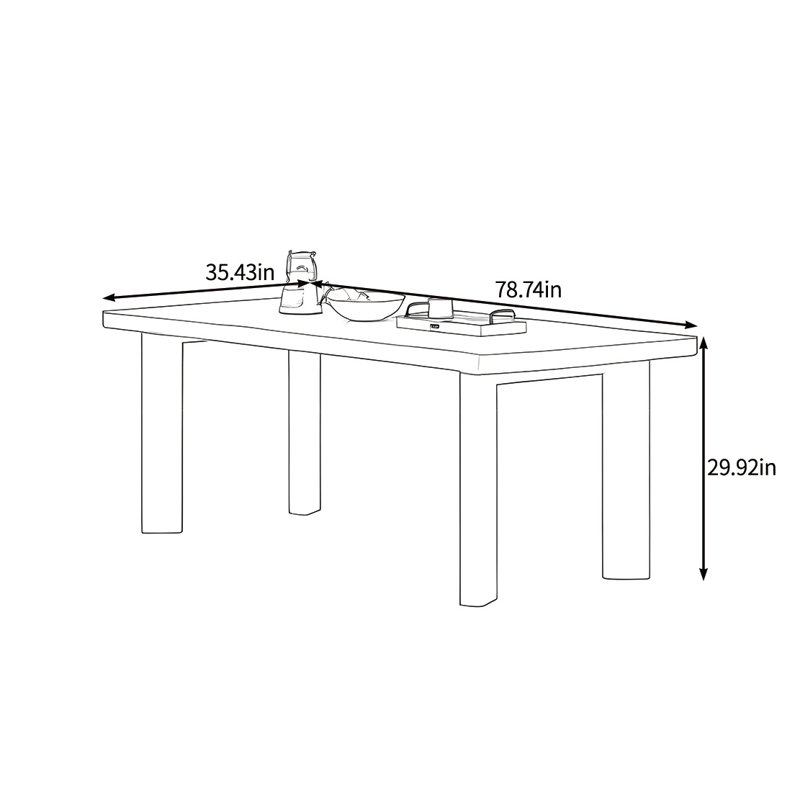 Table de salle à manger haut de gamme en bois massif, H 29,92 po x L 78,74 po x l 35,43 po, Burlywood