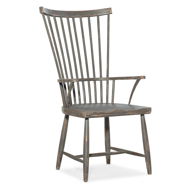 Chaise avec accoudoirs à dossier Windsor en bois massif gris Marzano