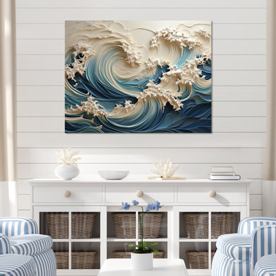 White And Blue Wave Papercut Style III - Coastal Waves Canvas Print, Wave Wall Art Print on Canvas (no textures)