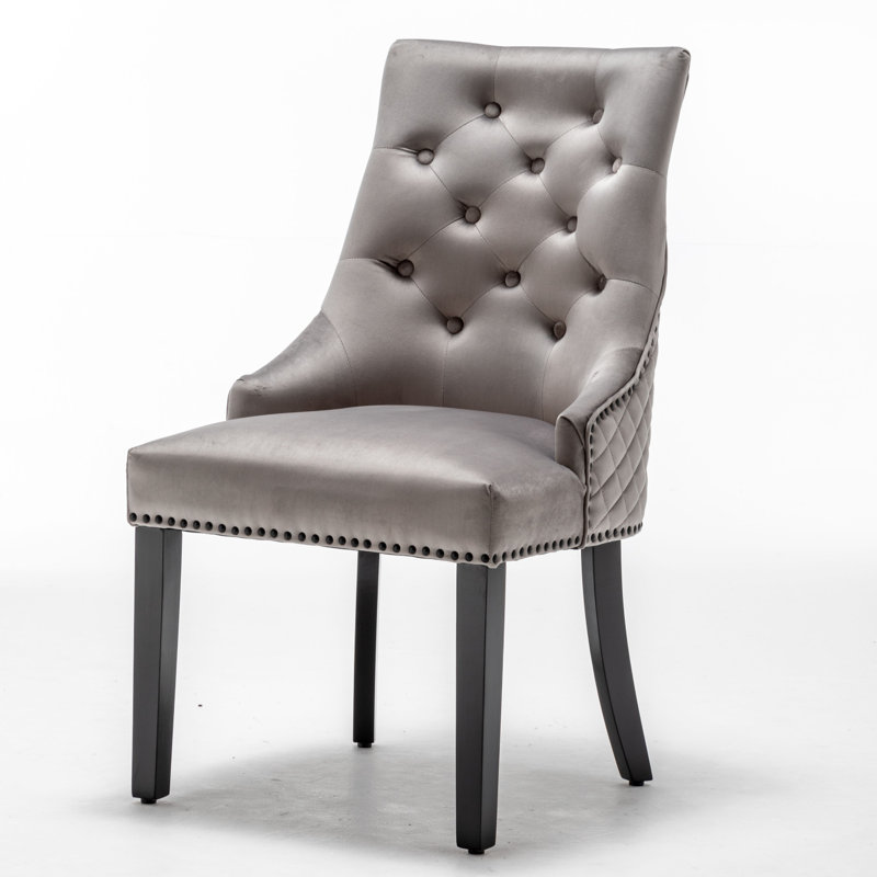 Bechtel 48cm H Tufted Velvet Upholstered Side Chair in Dark Grey, Light Grey