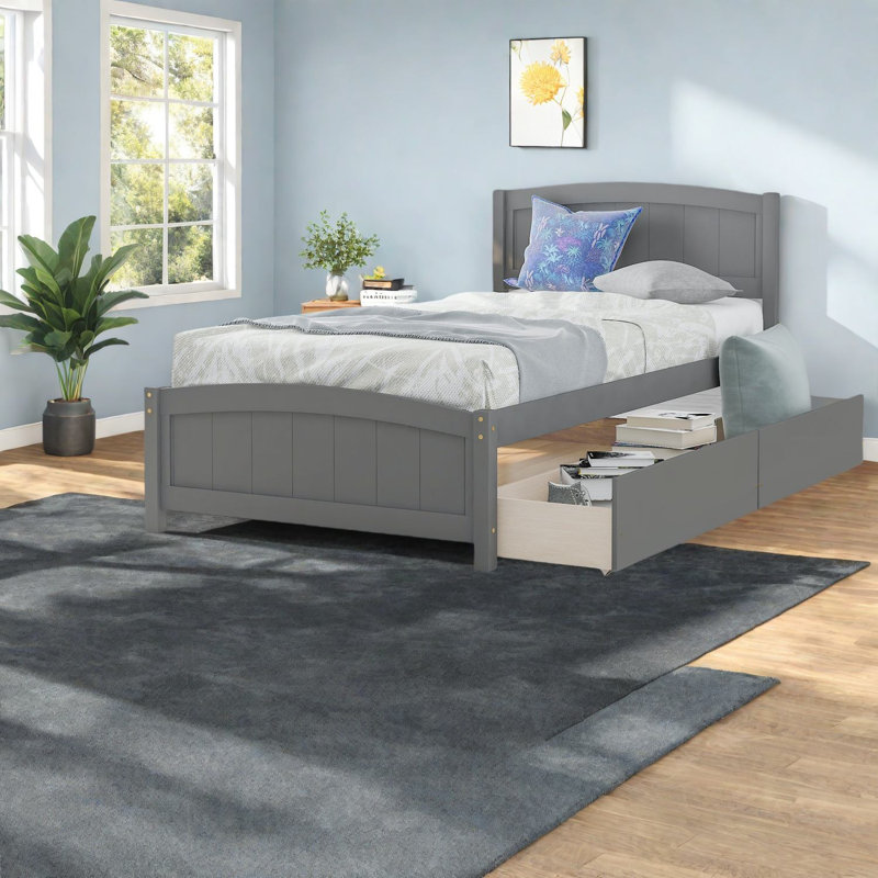 Space-saving Twin Bed With Storage, Solid Wood Modern Design