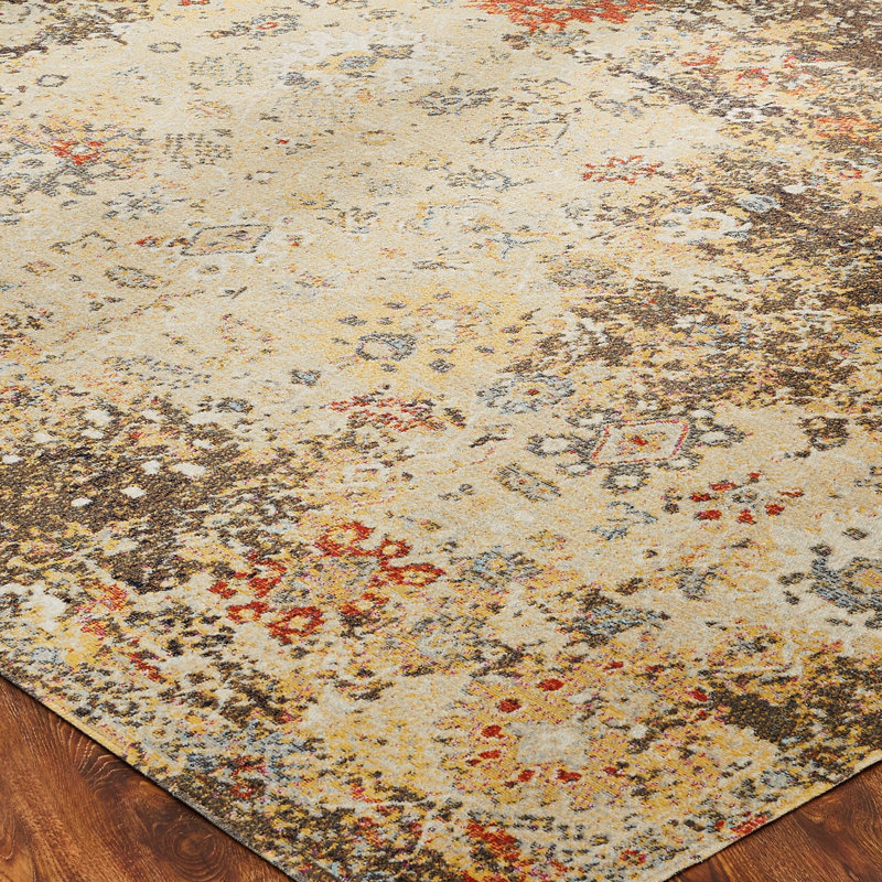 Beale Abstract Area Rug in Beige/Gold/Brown, Runner 2'8" x 10'