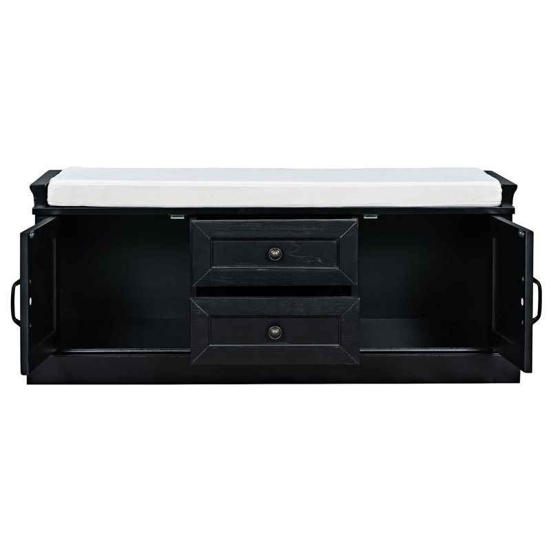 Banc de rangement rembourré avec tiroirs Braga, Noir