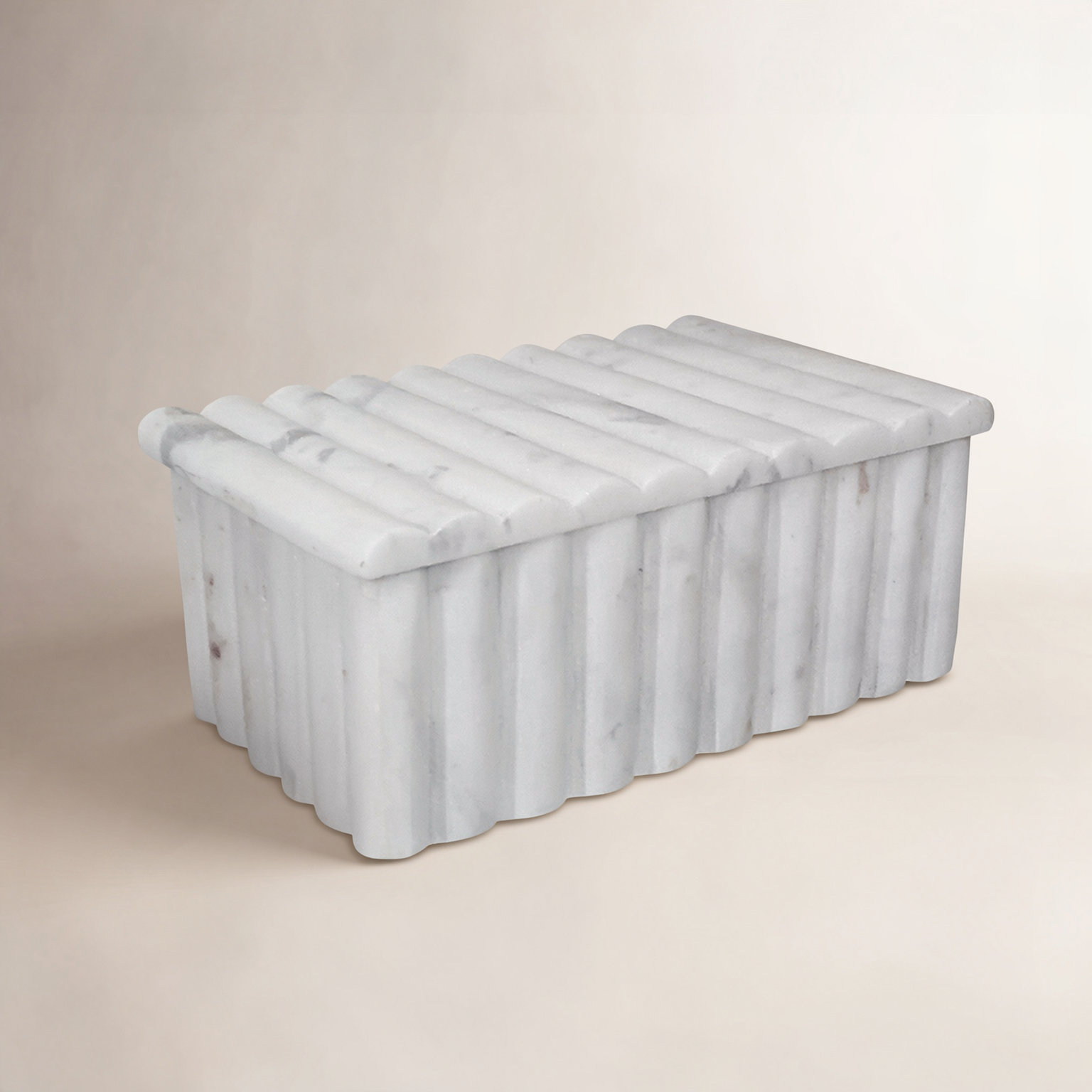 Marble Lidded Storage Box, White