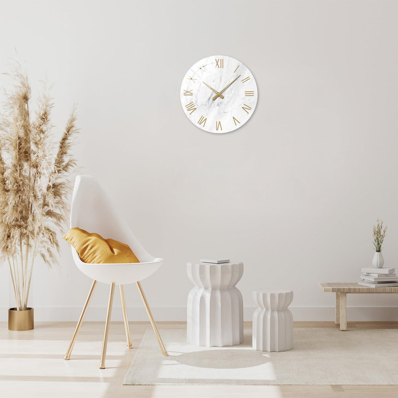 Grande horloge murale en marbre blanc pour salon Horloge murale ronde en verre à pile 16 po