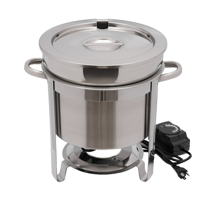 Réchaud à soupe rond électrique en acier inoxydable avec couvercle Rayle 11,62 pte, H 13,2 po x l 14,56 po x P 11,4 po