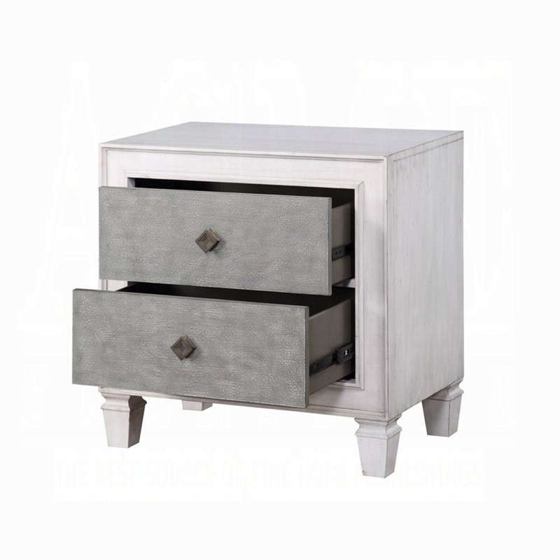 Rustic Grey & Weathered White 2-Drawer Two-Tone Nightstand