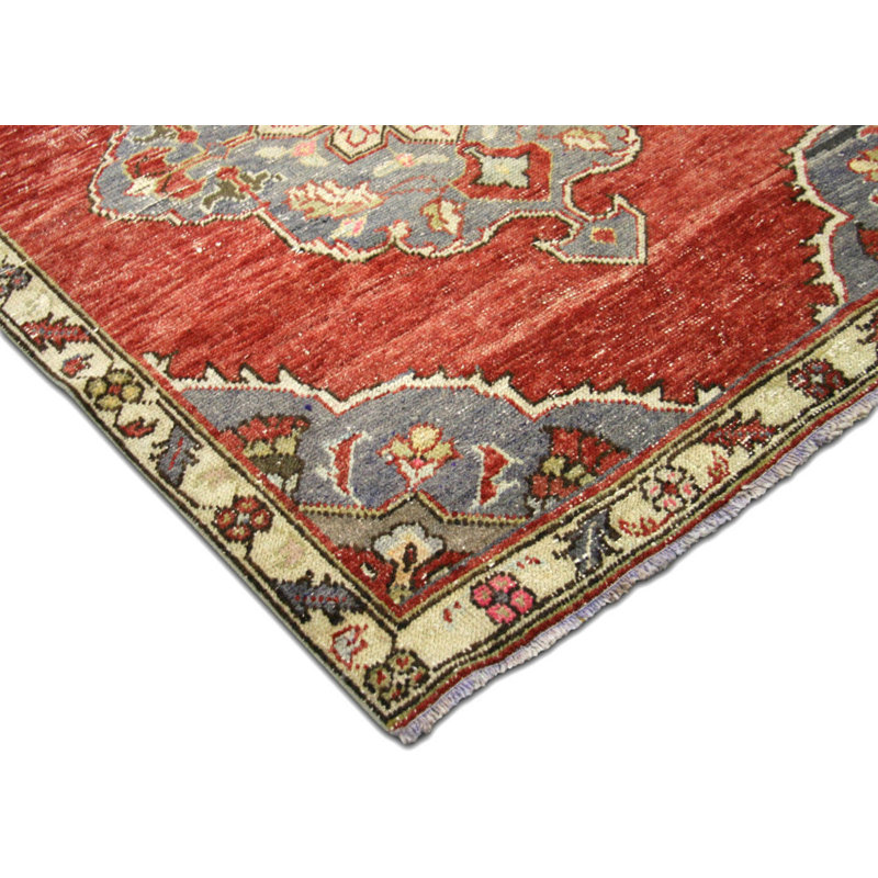 One-of-a-Kind Hand-Knotted 1960s 3'10" x 10'8" Runner Wool Area Rug in Red/Gray/Beige