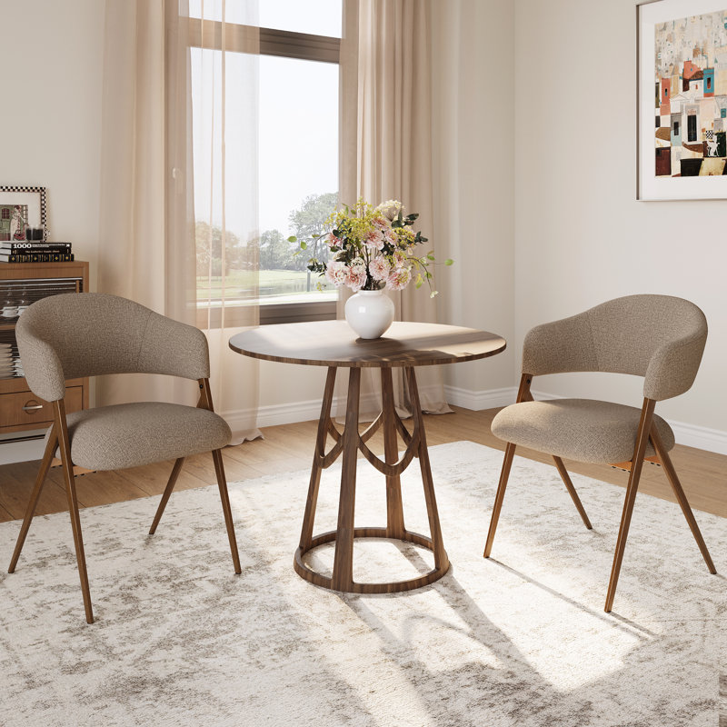 3.54" Thick Cushion Upholstered Dining Arm Chair with Wood-Look Metal Leg, Taupe