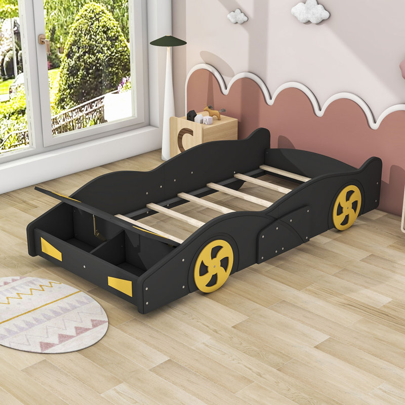 Lit plateforme avec rangement Alara, Lit simple, Noir / Jaune