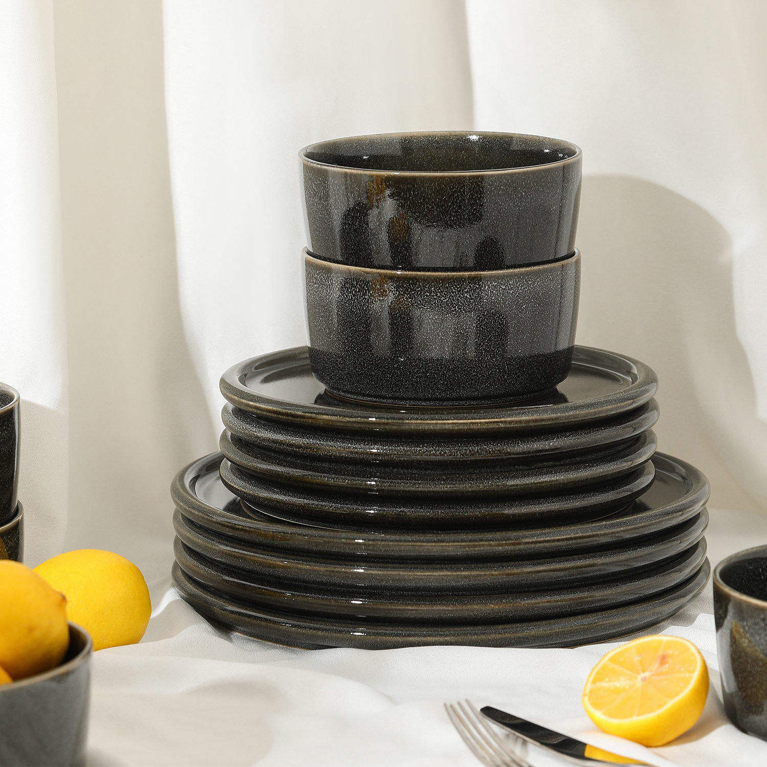 Eden Stoneware Dinnerware Set, Gray