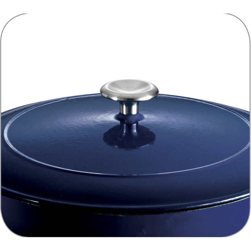 Tramontina 4 Qt. Enameled Cast Iron Round Gourmet Braiser with Lid, Cobalt