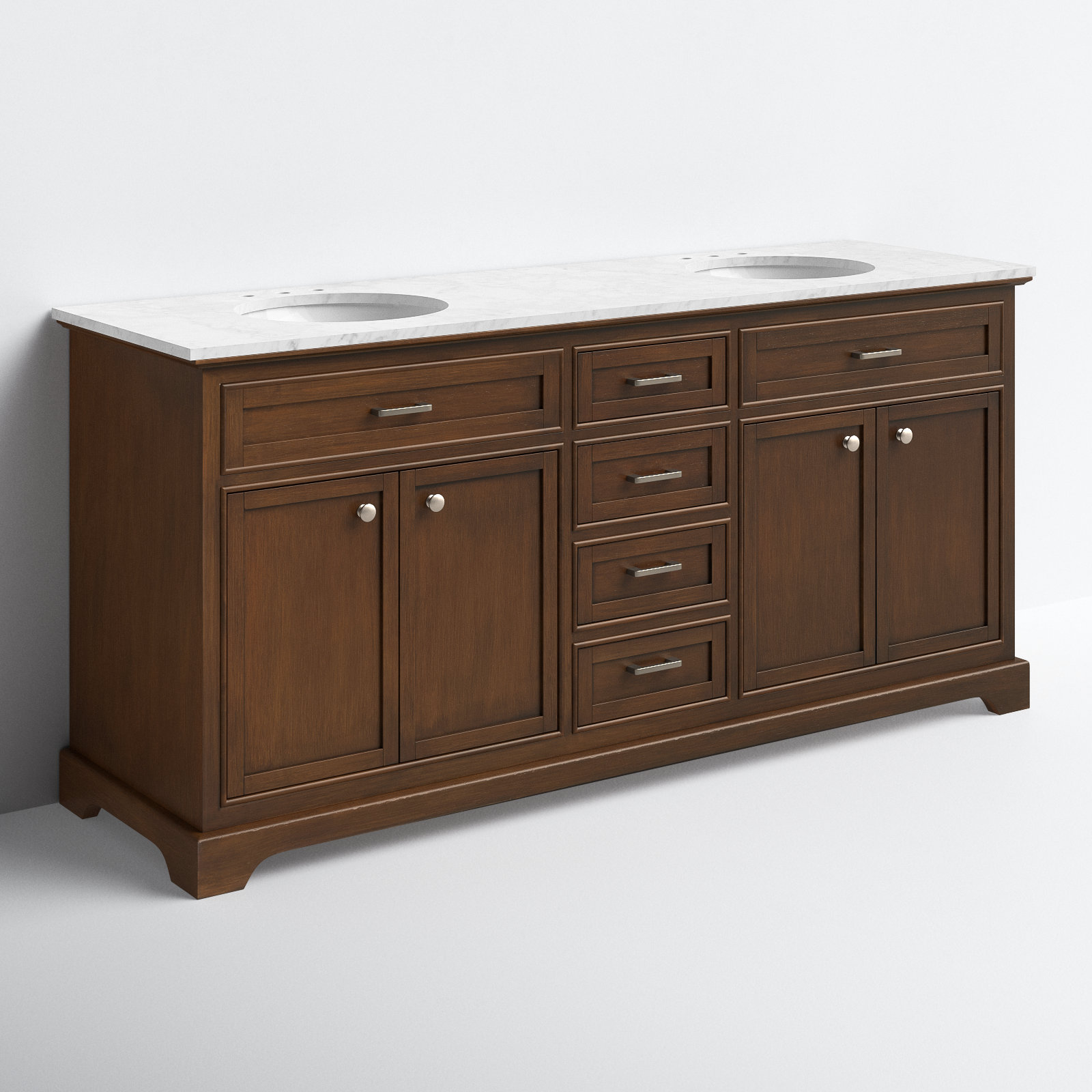 Hermes 72'' Double Bathroom Vanity, Dark Teak, Carrara White Gray