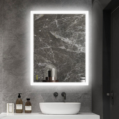 Miroir de salle de bain à DEL Amirie: montage horizontal / vertical polyvalent, fonction antibuée, éclairage réglable, idéal pour votre meuble-lavabo